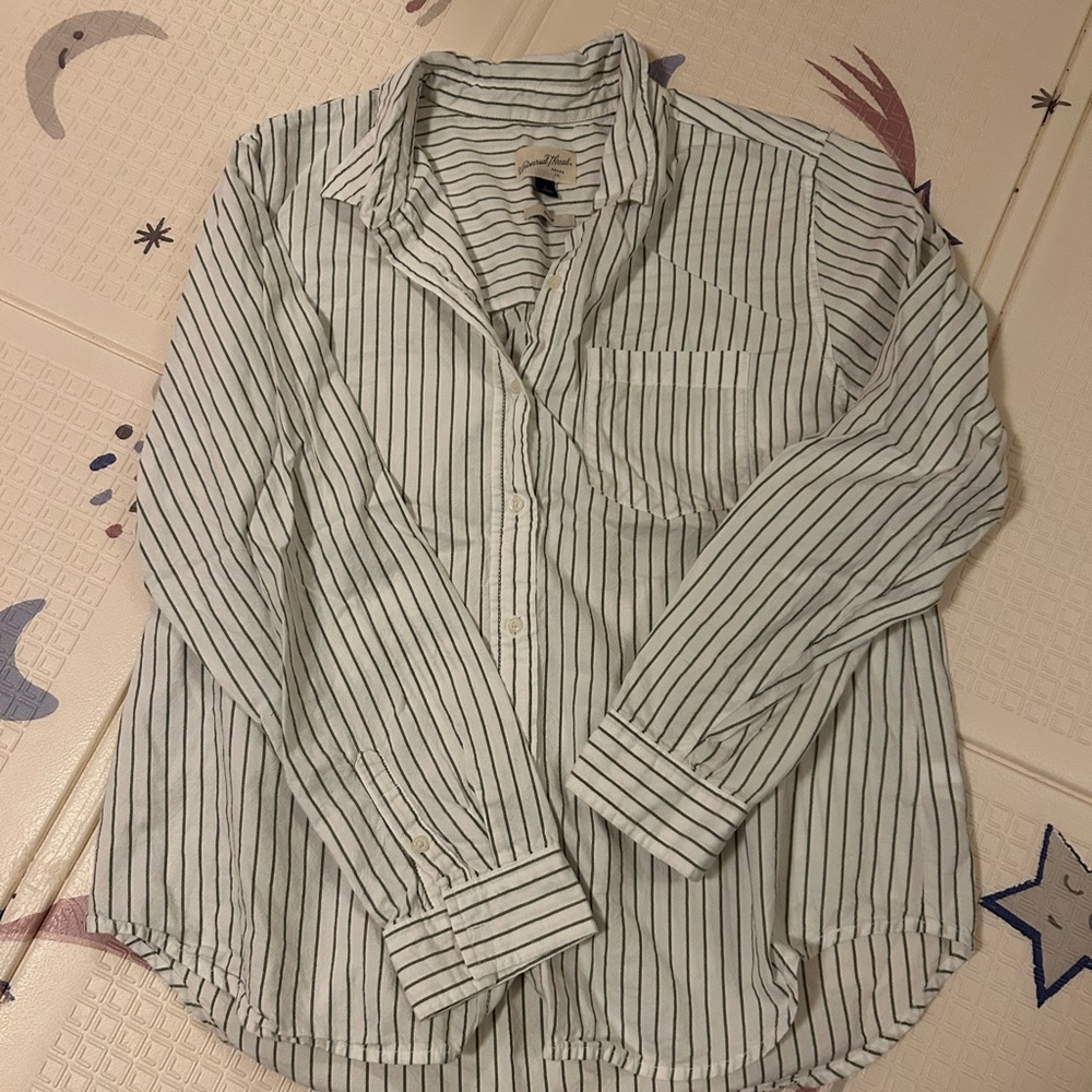 Women’s Striped White and Green Shirt